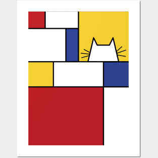 Piet Mondrian Inspired, Abstract T-Shirt for Cat Lovers Posters and Art